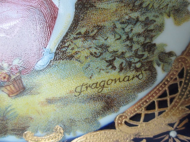 L.F. Fine Porcelain Fragonard Style Cobalt Blue and Gold Cabinet Plate - 5