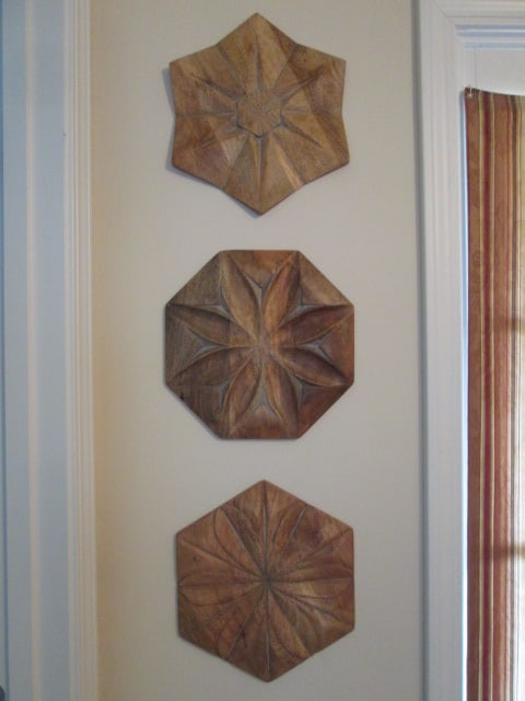 3 Piece Carved Geometrical Wood Plaques: approx. 11"dia