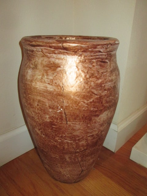 Glazed Turned Stoneware Vessel: 9"dia x 16"h, has lengthwise crack, Local Pickup Only