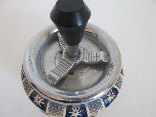 Vintage German Handpainted Stoneware Push Button Smokeless Ashtray - 2