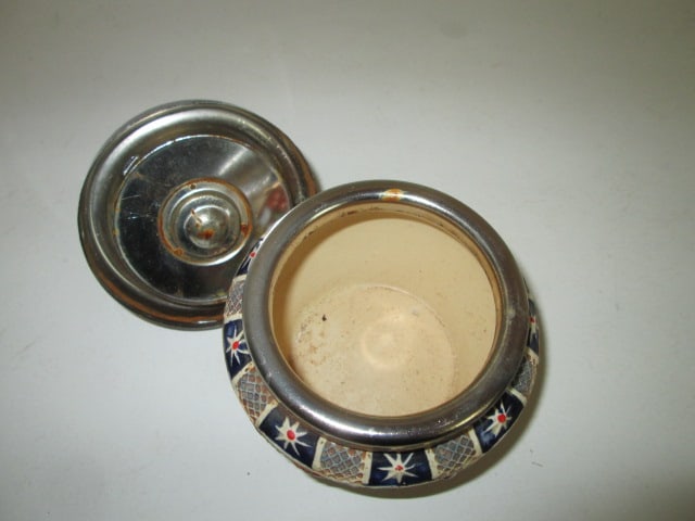 Vintage German Handpainted Stoneware Push Button Smokeless Ashtray - 3
