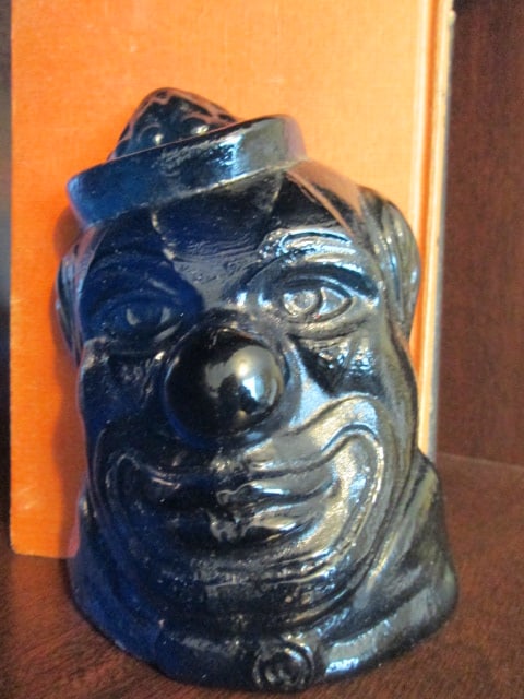 Pair of Vintage Wheaton Blue Glass Clown Bookends with Three Turn of the 20th Century Books - 2