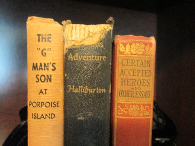 Pair of Vintage Wheaton Blue Glass Clown Bookends with Three Turn of the 20th Century Books - 4