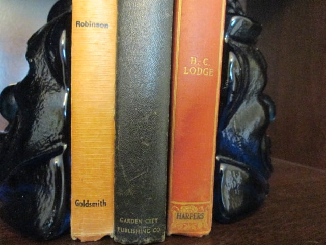 Pair of Vintage Wheaton Blue Glass Clown Bookends with Three Turn of the 20th Century Books - 5
