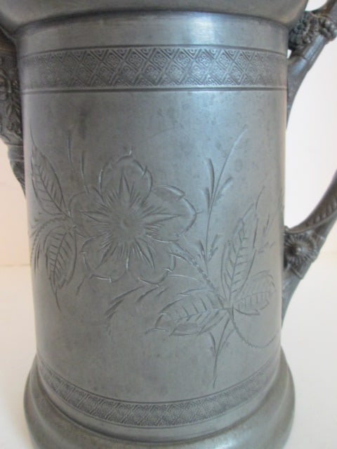 Vintage Howard Cutlery Co. Quadruple Silverplate Etched Floral Motif Pitcher with Hinged Lid - 2