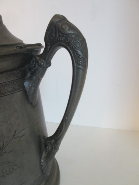 Vintage Howard Cutlery Co. Quadruple Silverplate Etched Floral Motif Pitcher with Hinged Lid - 3