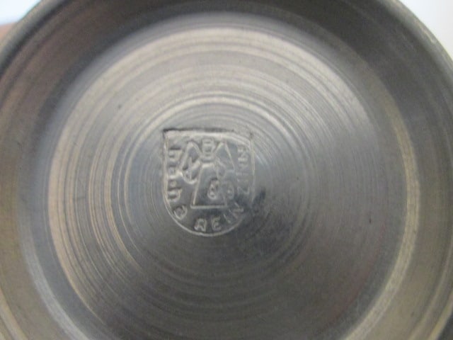 Vintage German Pewter Pitcher and Six Embossed Pastoral/Hunting Scene and Scrollwork - 4