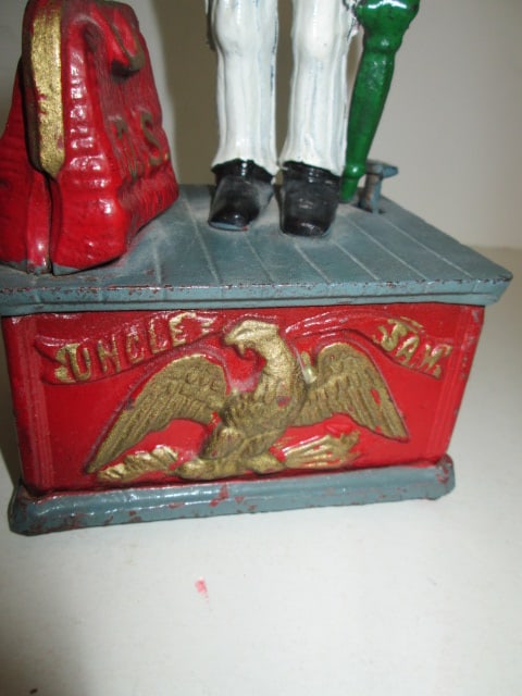 Handpainted Cast Metal "Uncle Sam" Mechanical Coin Bank - 2
