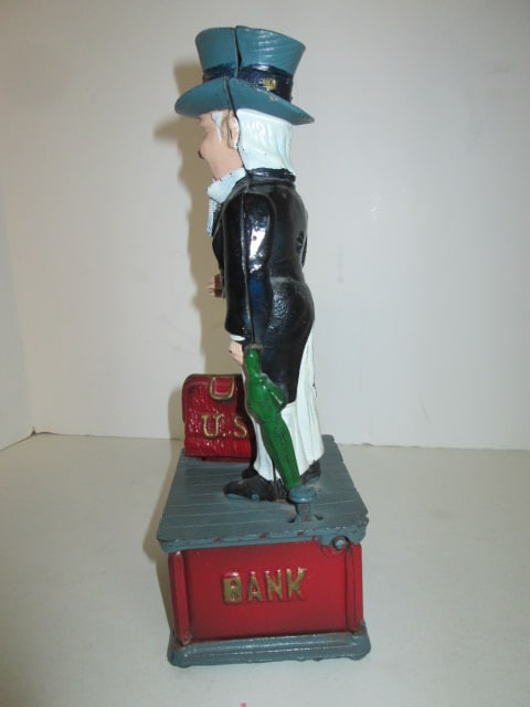Handpainted Cast Metal "Uncle Sam" Mechanical Coin Bank - 5