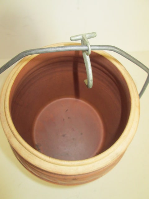Basket Weave Design USA Stoneware Salt Glaze Vessel with Bail Handle - 2