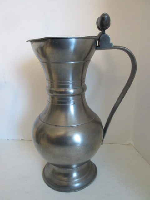 Two German Pewter Pitchers with Acorn Finial Hinged Lids - 2