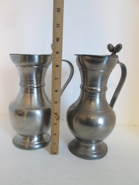 Two German Pewter Pitchers with Acorn Finial Hinged Lids - 6