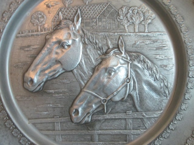 Vintage Rolf Trautwein Volkssportartikel West German Pewter Equestrian Bas-Relief - 2
