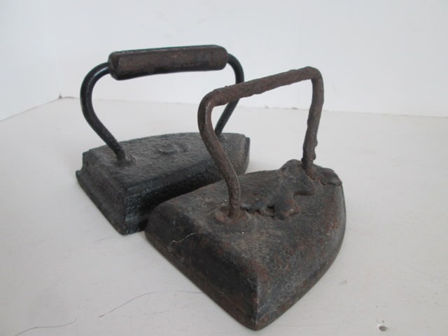 Two Antique Cast Iron Sadirons: One is a Sheffield No. 6, Local Pickup Suggested