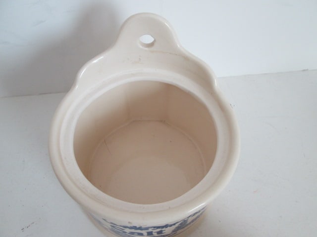 Ceramic Salt Cellar, Wood Butter Mold and Miniature Brown/White Stoneware Crock - 9