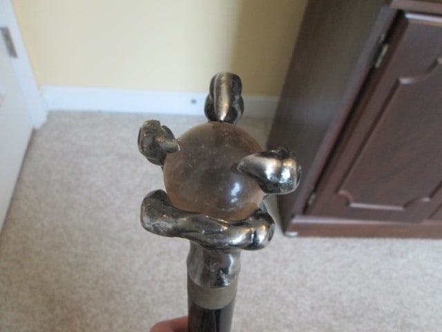 Decorative Black Sword Cane with Silver Tone Talon & Orb Handle - 2