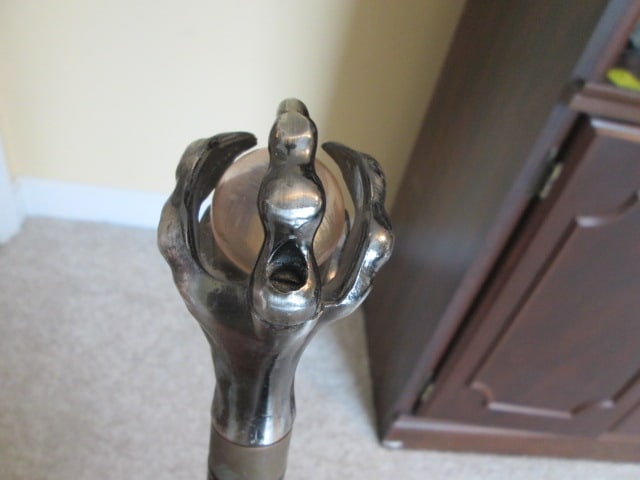 Decorative Black Sword Cane with Silver Tone Talon & Orb Handle - 3