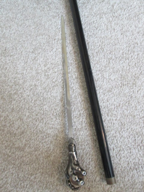 Decorative Black Sword Cane with Silver Tone Talon & Orb Handle - 4