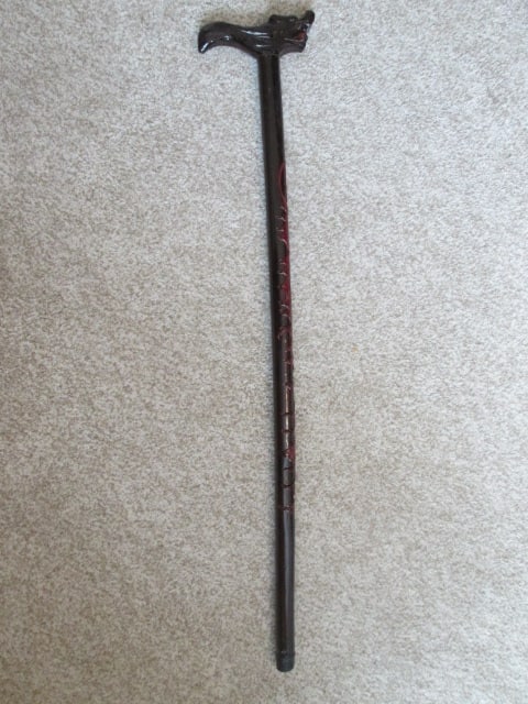 Hand Carved Dragon Motif Wood Cane: 35"h