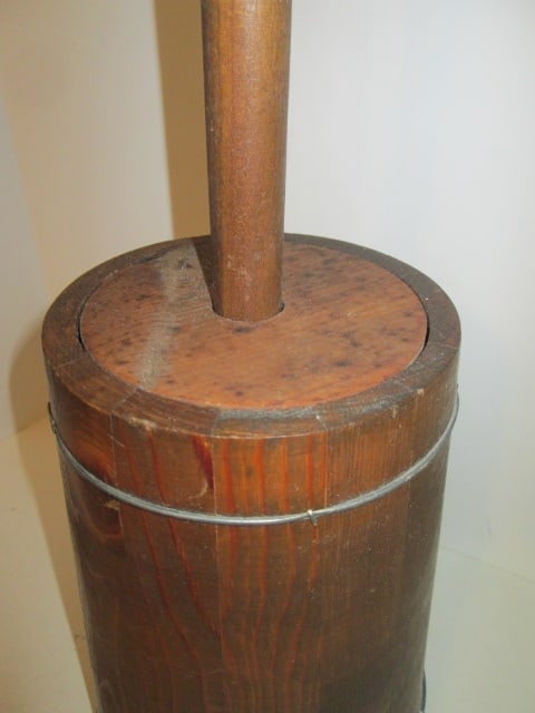 Folk Art Pine Wire Banded Wood Butter Churn - 3