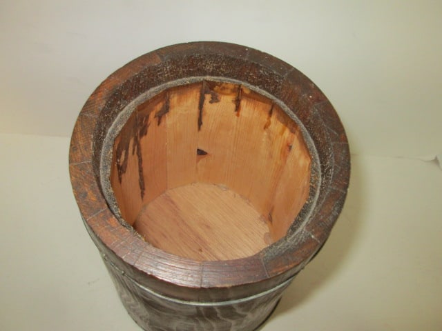 Folk Art Pine Wire Banded Wood Butter Churn - 4