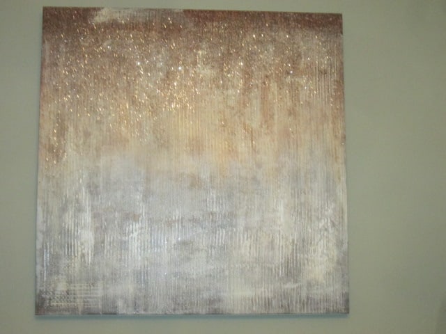 Textured Glitter Accented Abstract Stretched Canvas Artwork: 32" square, Local Pickup Only