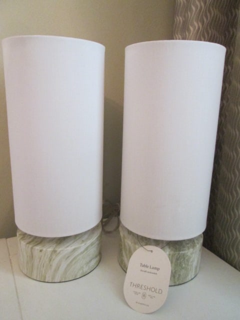 Pair of Threshold Cylindrical Torchiere Table Lamps: 5 1/2"dia x 13 1/2"h, Local Pickup Only