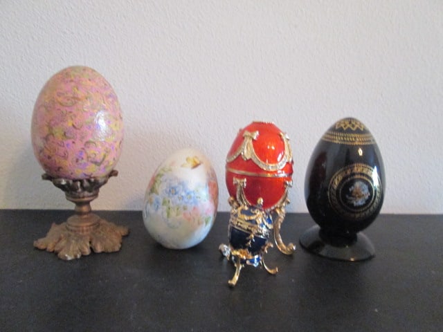 Jeweled Enameled Egg, Handpainted Porcelain Egg Handpainted Egg Finial (1 of 7)