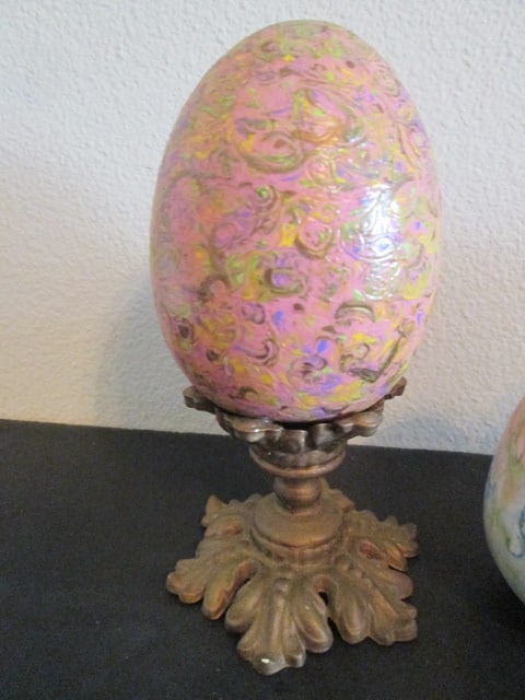Jeweled Enameled Egg, Handpainted Porcelain Egg Handpainted Egg Finial - 2