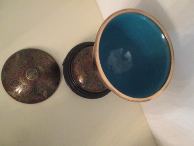 Cloisonne Lidded Compote with Wood Stand - 4