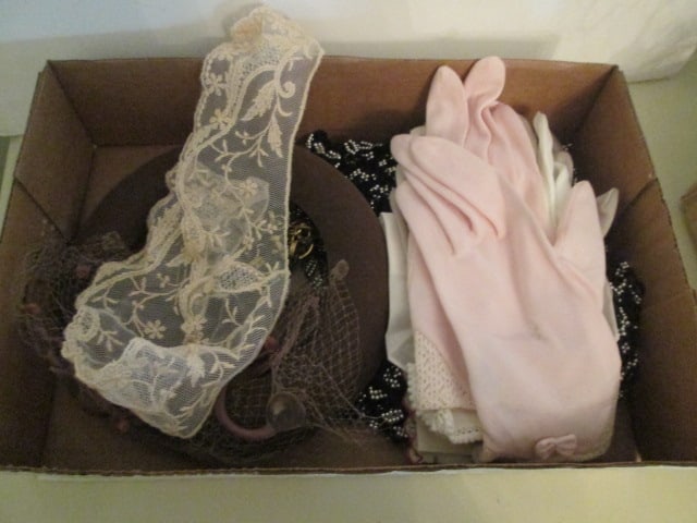 Vintage Ladies Gloves, Vintage Occasion Hat, Woven Beaded Jacket, Handkerchief (1 of 10)