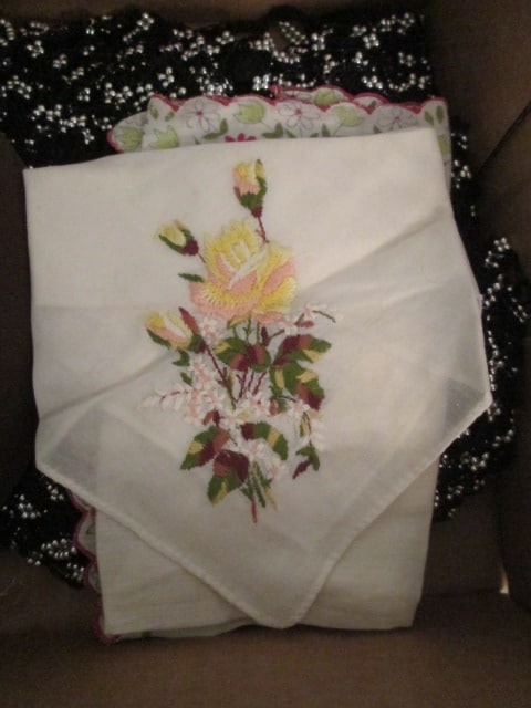 Vintage Ladies Gloves, Vintage Occasion Hat, Woven Beaded Jacket, Handkerchief - 5