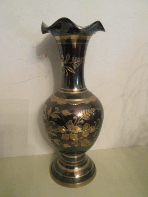 Vintage Carved Cork Diorama, Chinoiserie Etched Brass Vase and Miniature Plate and - 2