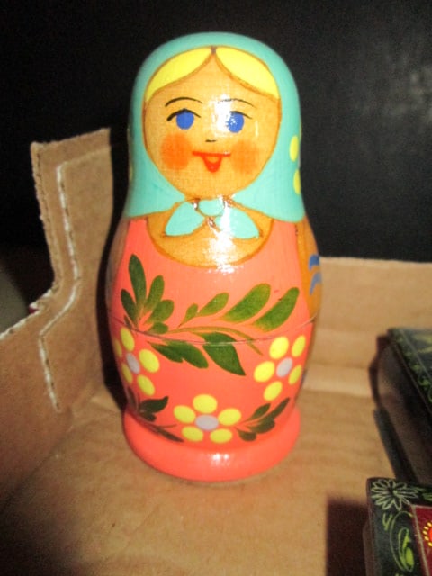 Handpainted 3 Piece Russian Nesting Dolls and Four Handpainted Lacquered Russian - 5