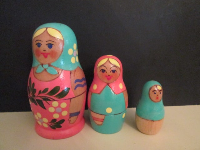 Handpainted 3 Piece Russian Nesting Dolls and Four Handpainted Lacquered Russian - 6