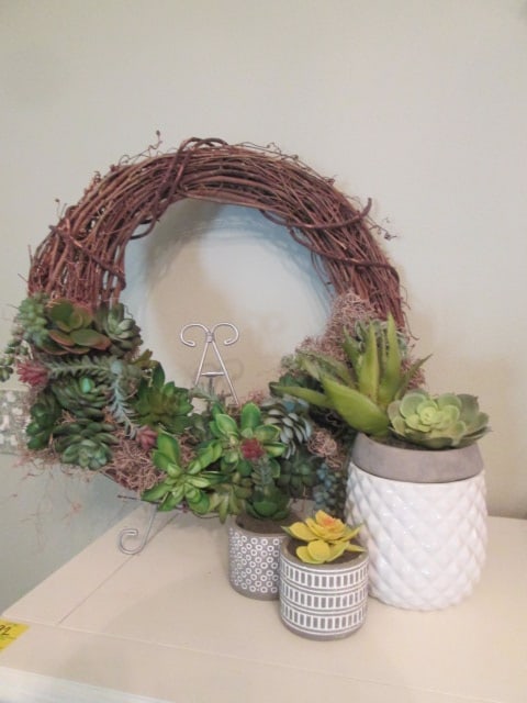 Grape Vine Wreath with Faux Succulents and Three Potted Faux Succulent Arrangements (1 of 7)