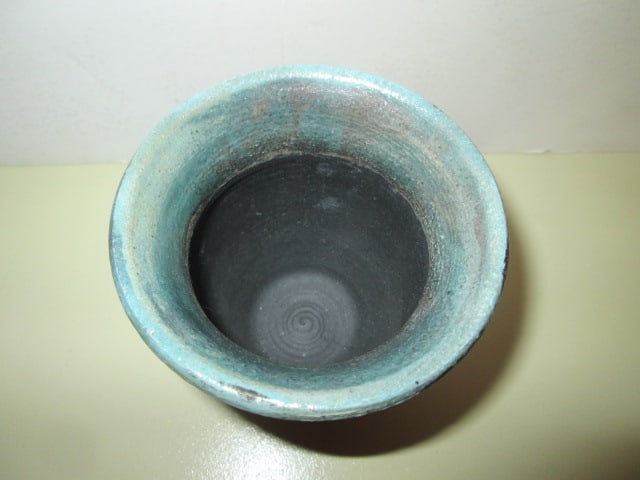 Carved Wood Tribal Bowl, Tribal Lizard Stone Bowl and Signed Studio Pottery Vase - 4