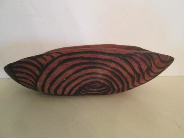 Carved Wood Tribal Bowl, Tribal Lizard Stone Bowl and Signed Studio Pottery Vase - 5