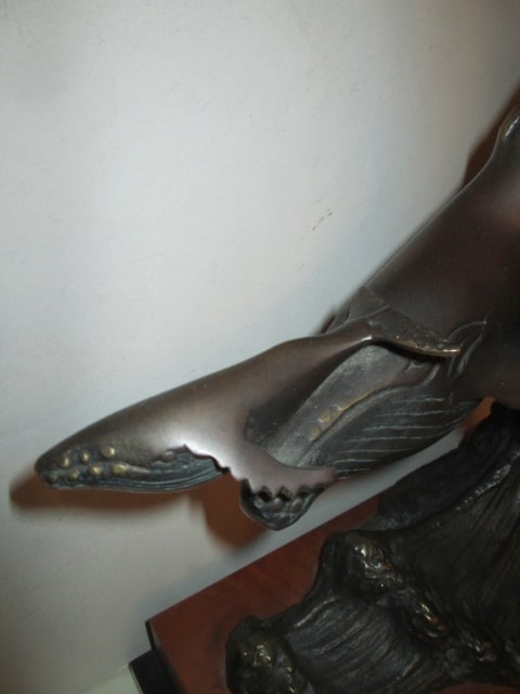 Bronze Humpback Whale Family Sculpture Mounted on Faux Burlwood and Black Plinth Base - 2