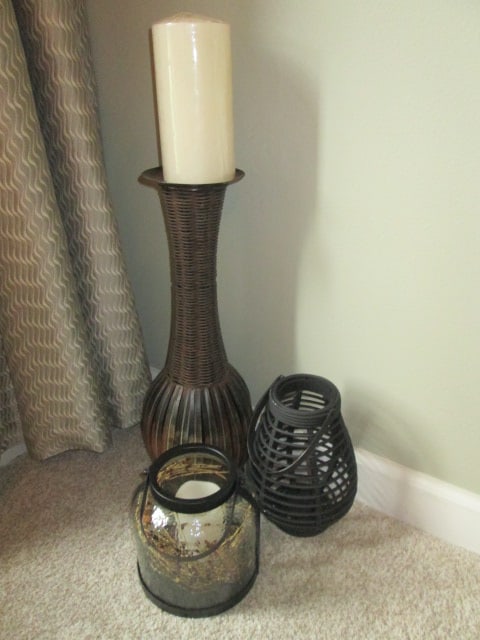 Painted Black Wicker Lantern, Black Metal and Rain Glass Lantern with LED Pillar Candle (1 of 5)