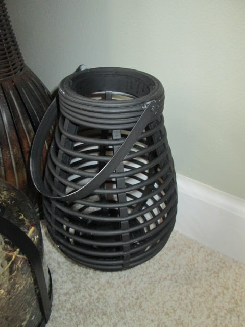 Painted Black Wicker Lantern, Black Metal and Rain Glass Lantern with LED Pillar Candle - 2