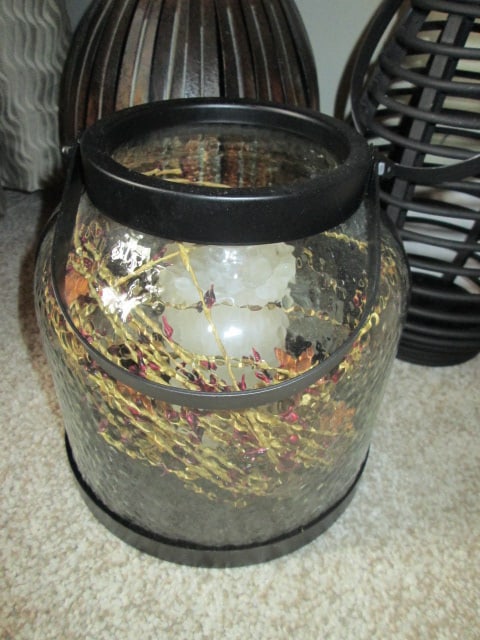 Painted Black Wicker Lantern, Black Metal and Rain Glass Lantern with LED Pillar Candle - 3