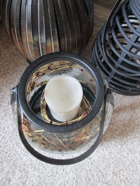 Painted Black Wicker Lantern, Black Metal and Rain Glass Lantern with LED Pillar Candle - 4