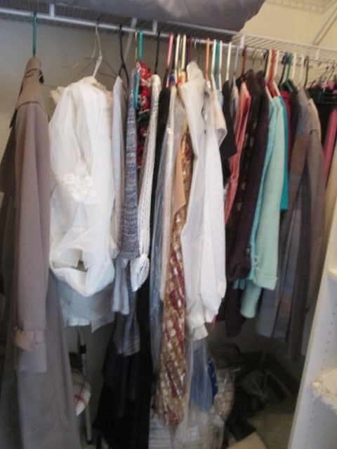 Contents of Walk-In Closet-Men's and Ladies Clothes, Wire Shoe Rack, Ladies Purses, - 7