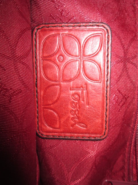London Fog Faux Ostrich Skin Handbag and Fossil Red Leather Handbag - 4