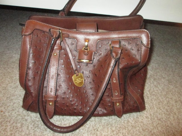 London Fog Faux Ostrich Skin Handbag and Fossil Red Leather Handbag - 5