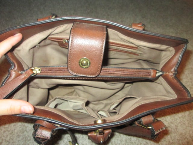 London Fog Faux Ostrich Skin Handbag and Fossil Red Leather Handbag - 6