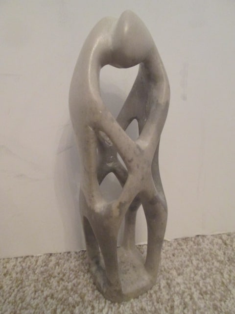 Modernist Carved Stone Intertwined Couple Figural Sculpture: 9"h