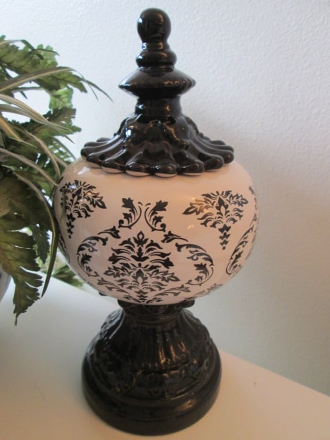 Black & White Grapevine Ceramic Planter with Artificial Fern/Spider Plant Greenery - 2