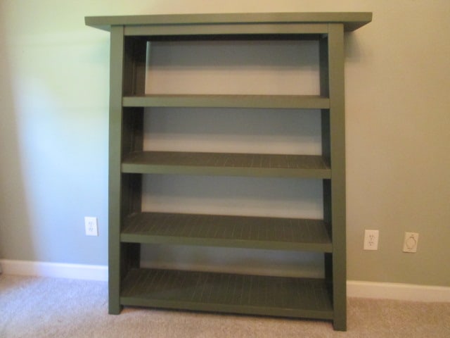 Painted Sage Green 5 Tier Stylized Pagoda Form Etagere Bookcase: 52"(50" top shelf) x 15" x 62", Local Pickup Only